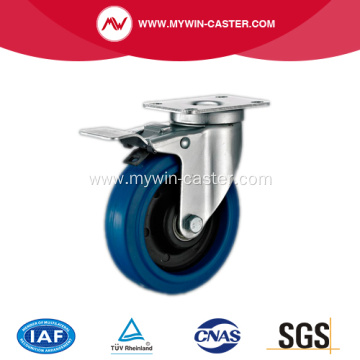 3'' Plate Swivel Blue Elastic Rubber Caster with total brake